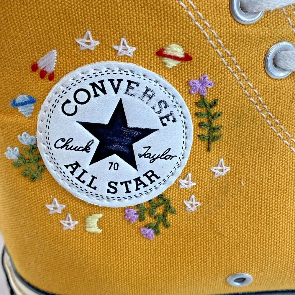 Converse Unisex Chuck Taylor All Star Hi Yellow Floral Embroidery Shoes Sneakers